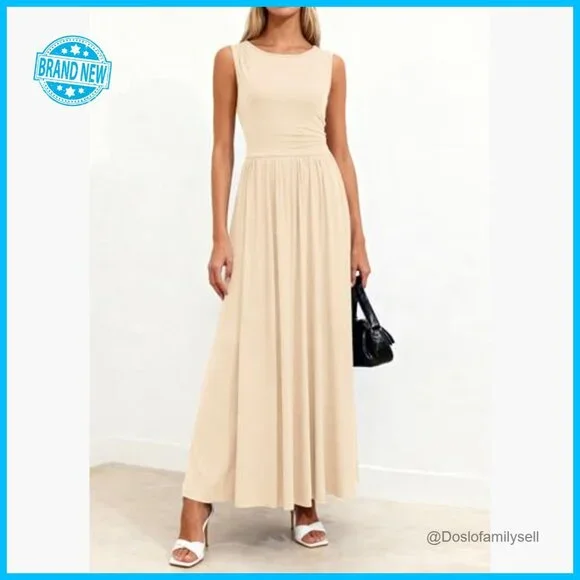 Sleeveless A-Line Maxi Dress Flowy Elegant Wedding Guest Casual Sundress - Picture 4 of 7